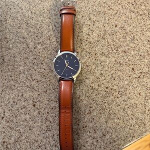 Fossil Brown Leather Strap Watch with Blue Dial
